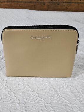 Christian Lacroix Cream Zip Pouch with Silver Logo Voyage